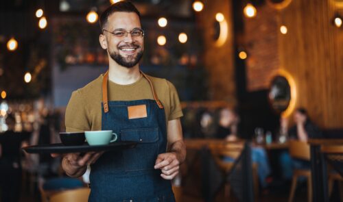 Portrait,Of,Owner,Waiter,At,Restaurant.,Portrait,Of,Handsome,Young